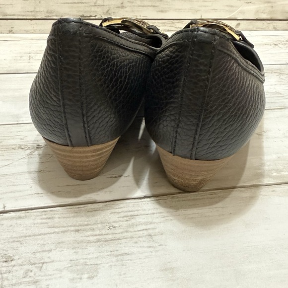 Tory Burch Shoes Amanda Size 6.5 Black Leather Peep Toe Wedge Heels - Picture 6 of 10